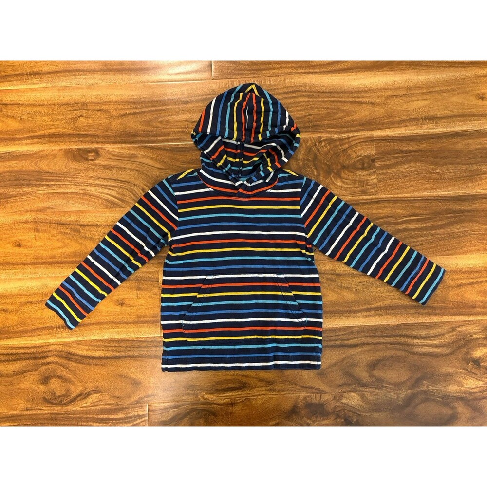 Primary T-Shirt Hoodie, Navy Multi-Color Stripe, Size 3T